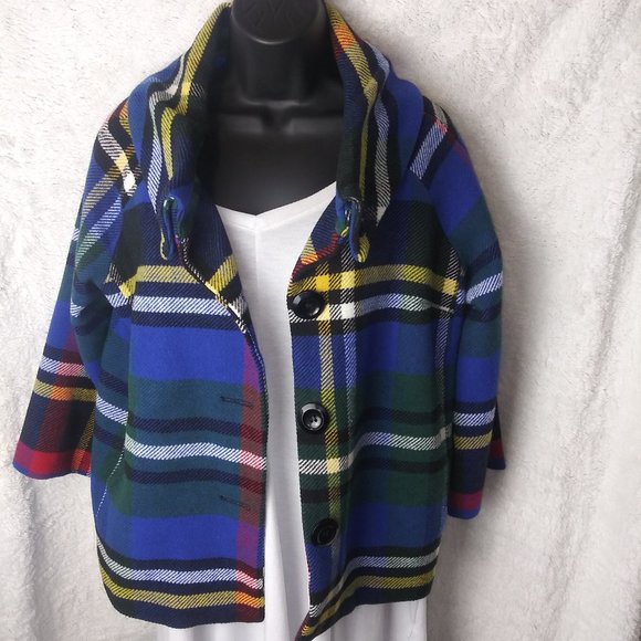 For Cynthia Wool Plaid Blue Jacket Coat Women's Size M - Picture 7 of 13